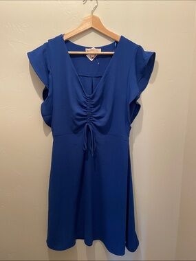 Monteau Royal Blue Ruched Front Flutter Sleeve Dress